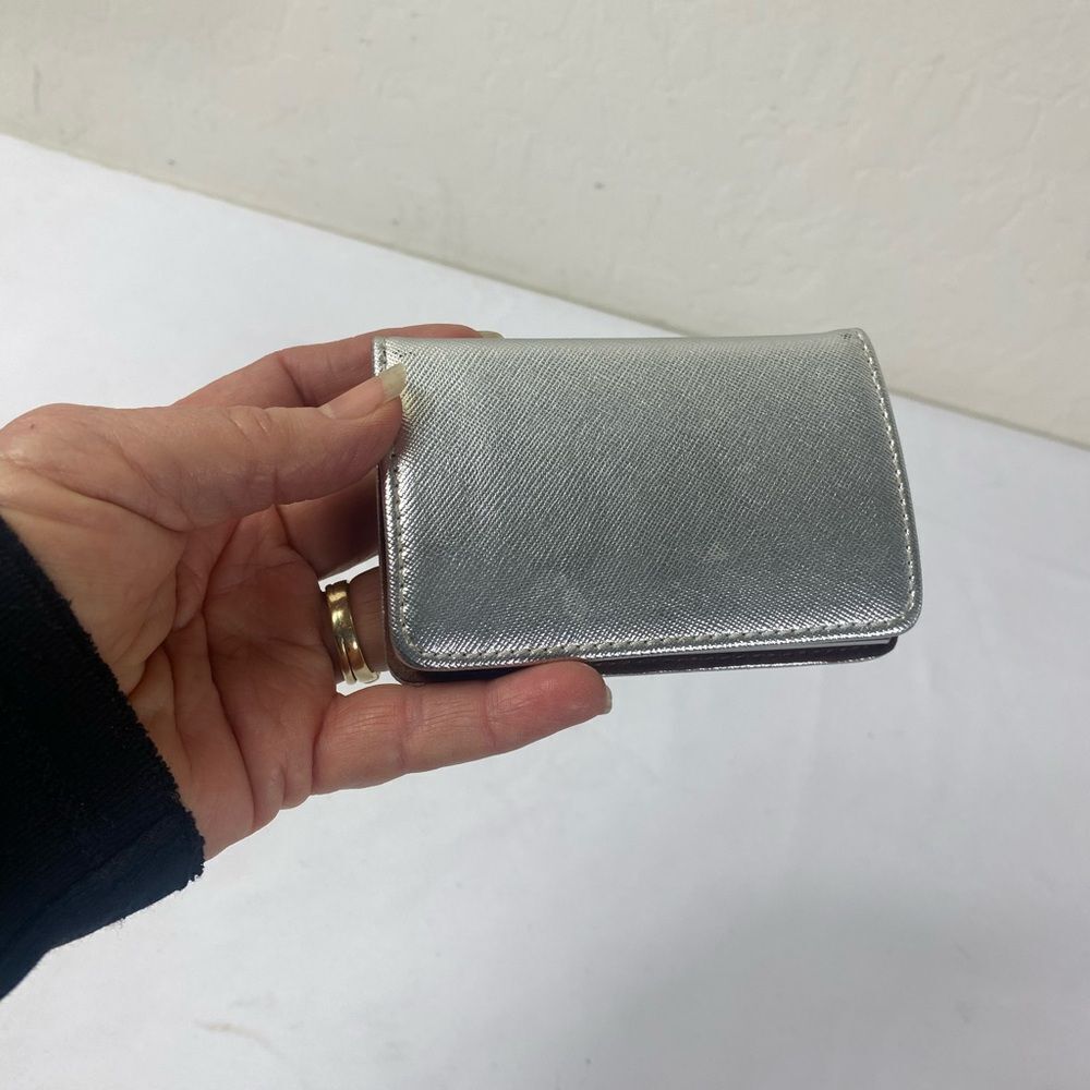 Vintage Silver Leather and Brown Card Holder Hollywood Regency - Picture 3 of 7